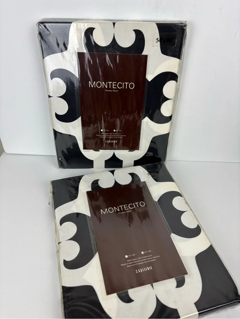 Z Gallerie Montecito Drapery Panels-pair(2)-Bold Blk/Wht Scroll Print-NEW